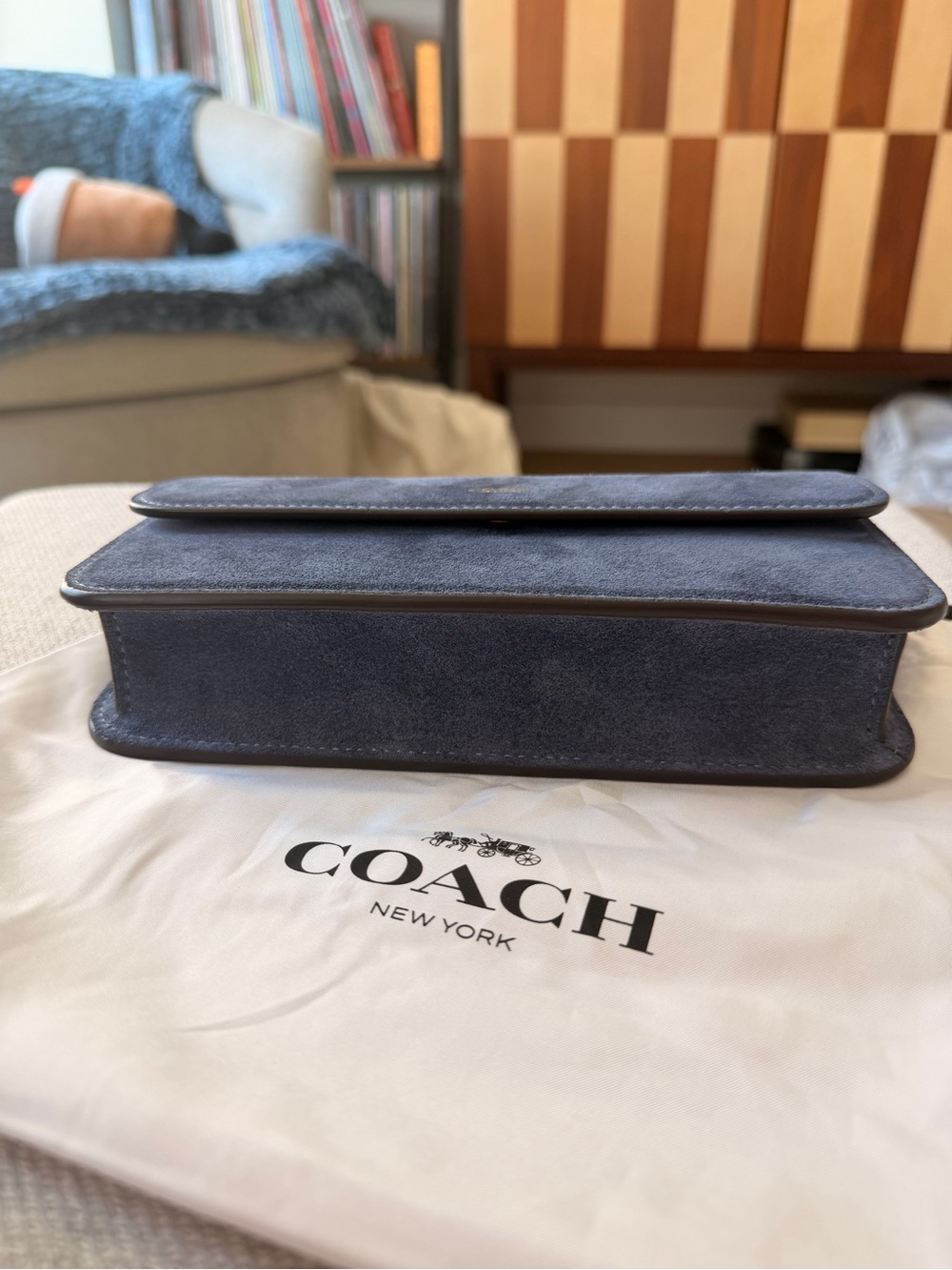 Coach Elora Top Handle Bag Blue Denim Suede - Picture 5 of 7